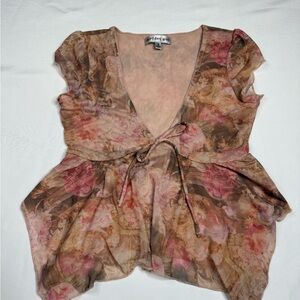Madden Girl Pink and Brown Floral Blouse